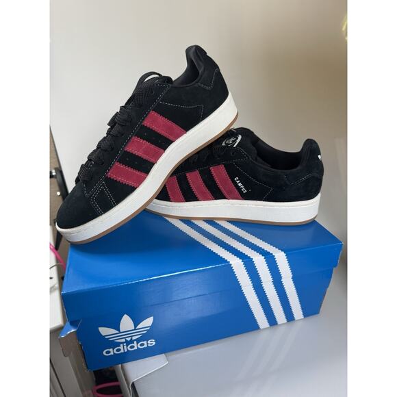 Adidas campus black With Dark Pink Stripe Size 8 Men 9 Women - Picture 1 of 11